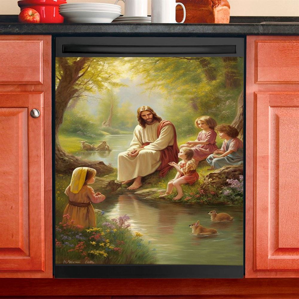 Jesus With Children Dishwasher Cover, Jesus Dishwasher Wrap, Christian Kitchen Decoration