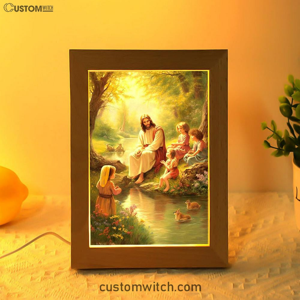 Jesus With Children Frame Lamp Prints - Jesus Frame Lamp Art - Christian Art Decor