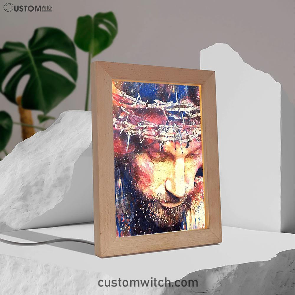 Jesus With Crown Of Thorns Frame Lamp Prints - Jesus Christ Frame Lamp Art - Christian Decor