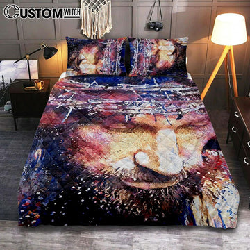 Jesus With Crown Of Thorns Quilt Bedding Set Prints - Jesus Christ Quilt Bedding Set Art - Christian Cover Twin Bedding Decor