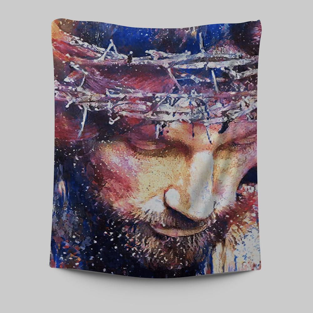 Jesus With Crown Of Thorns Tapestry Prints - Jesus Christ Tapestry Art - Christian Wall Decor