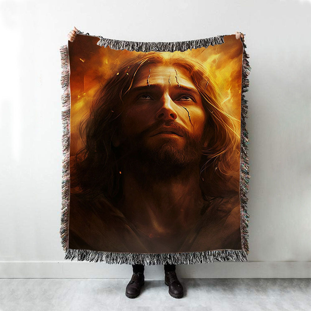 Jesus With Fire Woven Blanket Prints - Jesus Woven Blanket Art - Christian Throw Blanket Decor