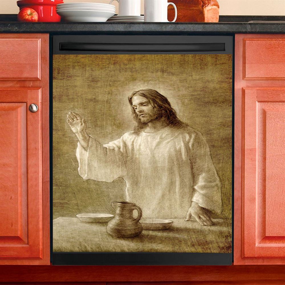 Jesus With His Hand Up Painting Dishwasher Cover, In Remembrance Dishwasher Wrap, Christian Kitchen Decoration