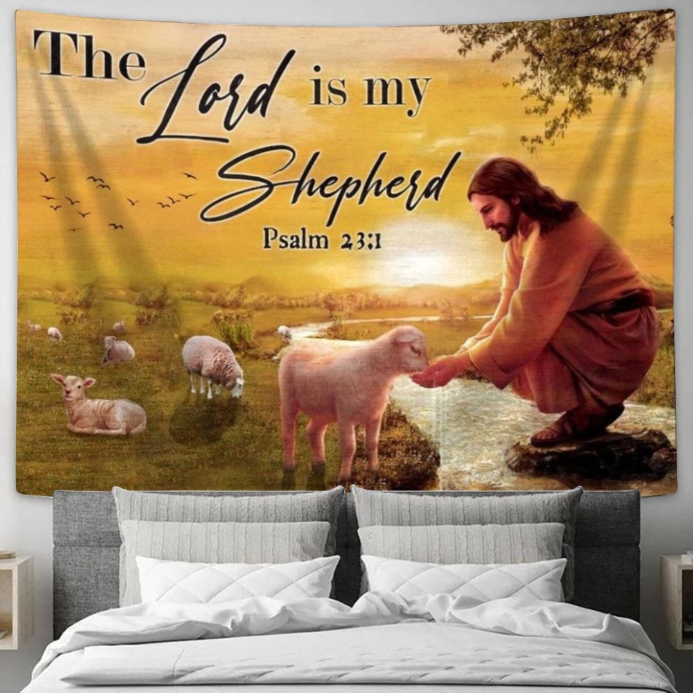 Jesus With Lamb, Stunning Sunset, The Lord Is My Shepherd Tapestry, Tapestries for Living Room Bedroom