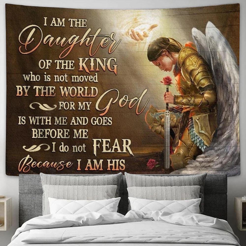 Jesus Woman Warrior Angel Wings I Am The Daughter Of The King Tapestry, Tapestries for Living Room Bedroom