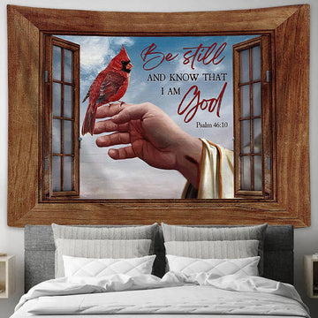 Jesus&#39;s Hand Cardinal Be Still And Know That I Am God Wall Art Tapestry - Christian Wall Art - Religious Art