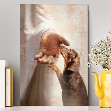 Jesus&#39;s Hand Dachshund Dog Canvas Wall Decor - Christian Wall Art - Gift For Dog Lover