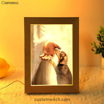 Jesus&#39;s Hand Dachshund Dog Frame Lamp Decor - Christian Art - Gift For Dog Lover