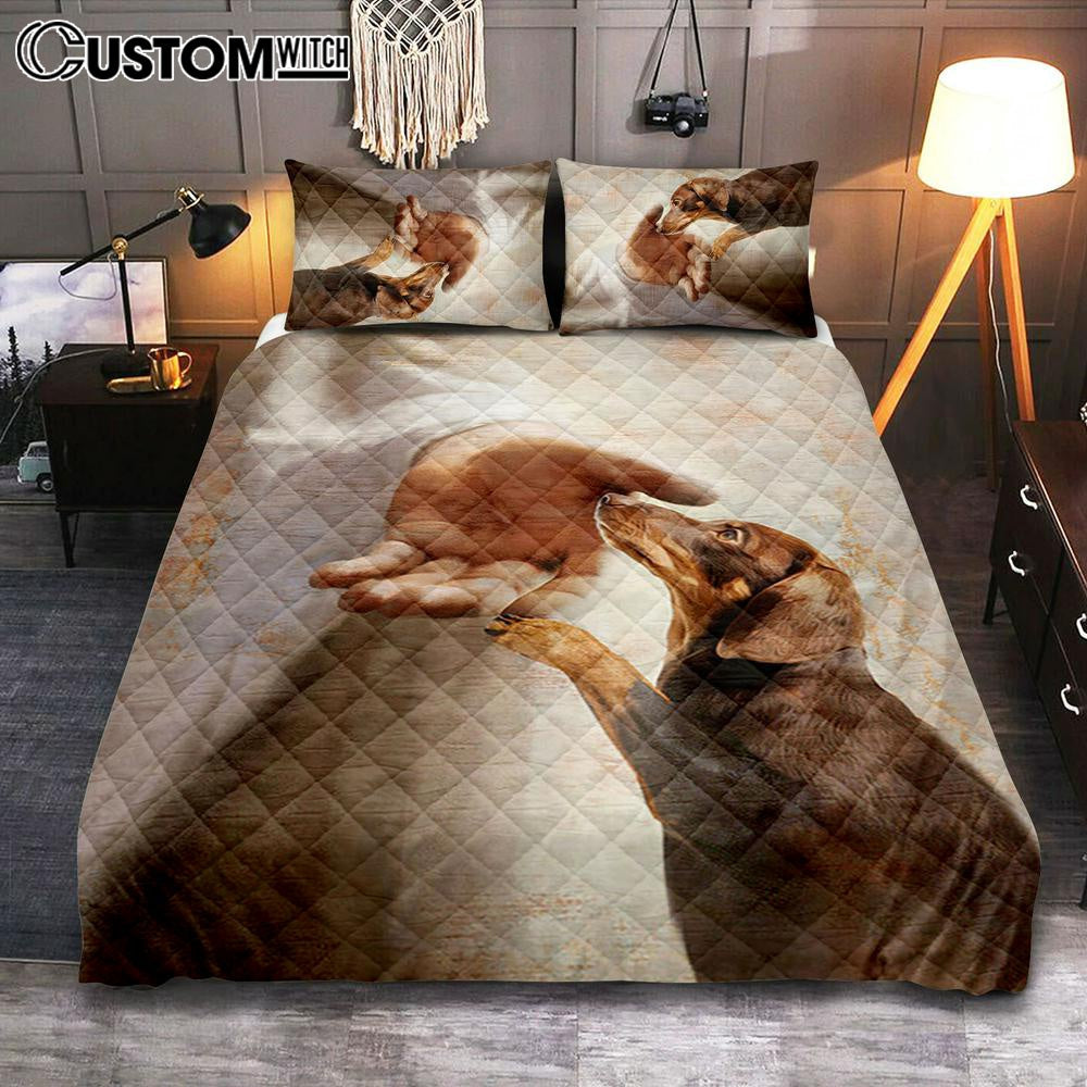 Jesus&#39;s Hand Dachshund Dog Quilt Bedding Set Cover Twin Bedding Decor - Christian Bedroom - Gift For Dog Lover