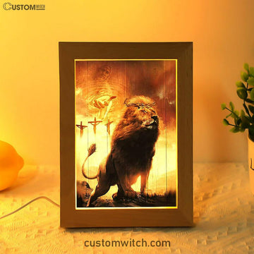 Jesus&#39;s Hand Lion Of Judah Crosses Art Frame Lamp - Jesus Portrait Frame Lamp Prints - Christian Art