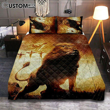 Jesus&#39;s Hand Lion Of Judah Crosses Bedroom Quilt Bedding Set - Jesus Portrait Quilt Bedding Set Prints - Christian Bedroom