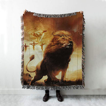 Jesus&#39;s Hand Lion Of Judah Crosses Throw Blanket Woven Blanket - Jesus Portrait Woven Blanket Prints - Christian Throw Blanket