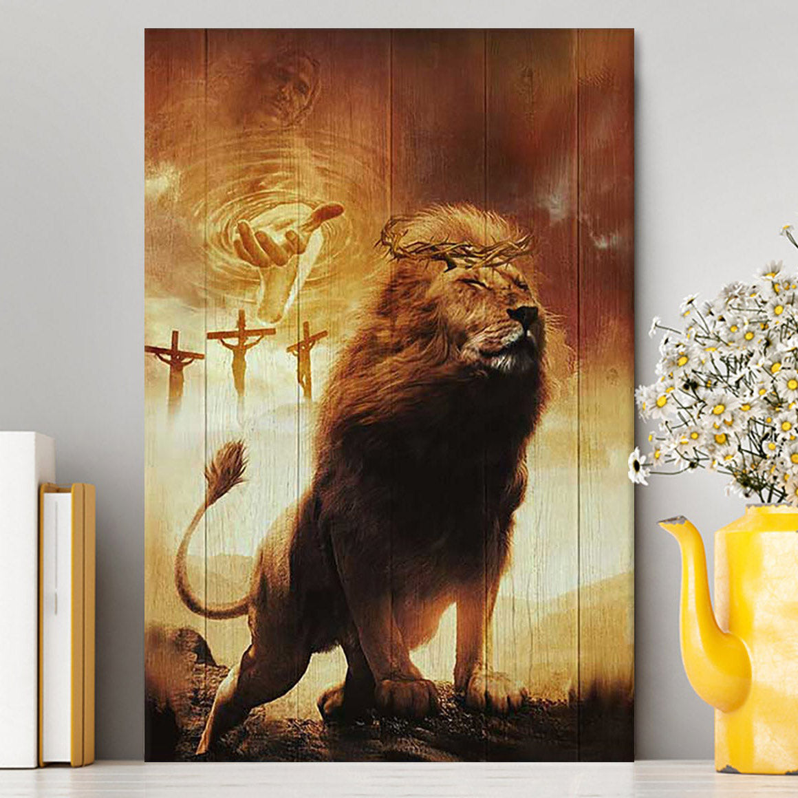 Jesus&#39;s Hand Lion Of Judah Crosses Wall Art Canvas - Jesus Portrait Canvas Prints - Christian Wall Art
