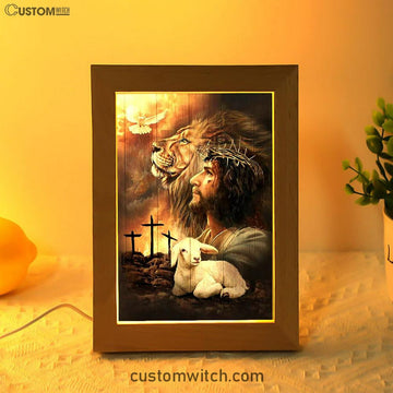 Jeus Lion Of Judah Lamb Of God Dove Of Peace Art Frame Lamp - Jesus Portrait Frame Lamp Prints - Christian Art