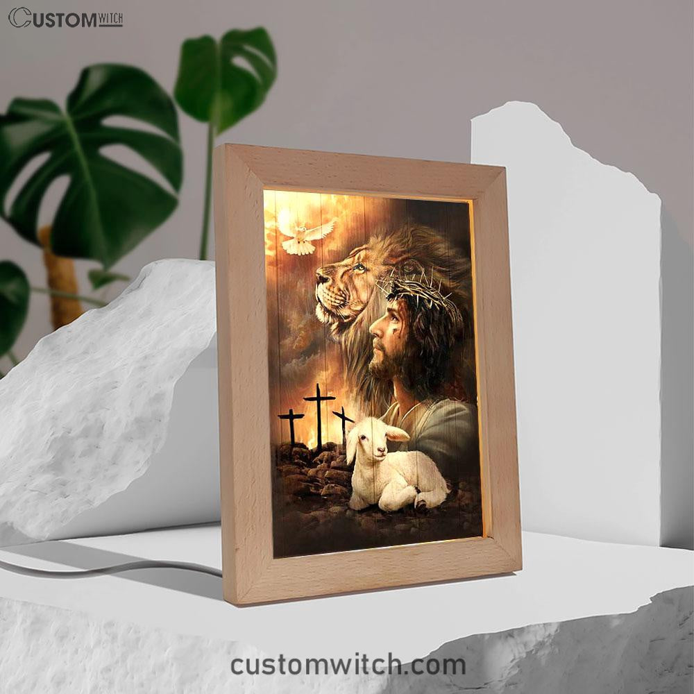 Jeus Lion Of Judah Lamb Of God Dove Of Peace Art Frame Lamp - Jesus Portrait Frame Lamp Prints - Christian Art