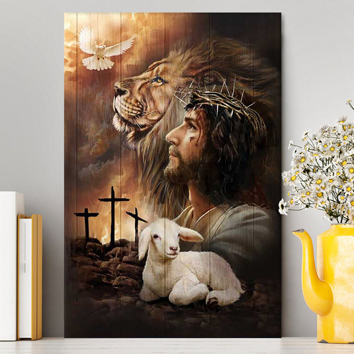 Jeus Lion Of Judah Lamb Of God Dove Of Peace Wall Art Canvas - Jesus Portrait Canvas Prints - Christian Wall Art