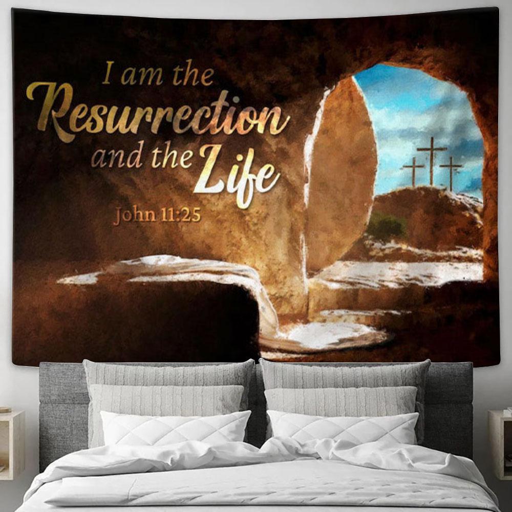 John 1125 I Am The Resurrection And The Life Tapestry Wall Art - Christian Wall Decor