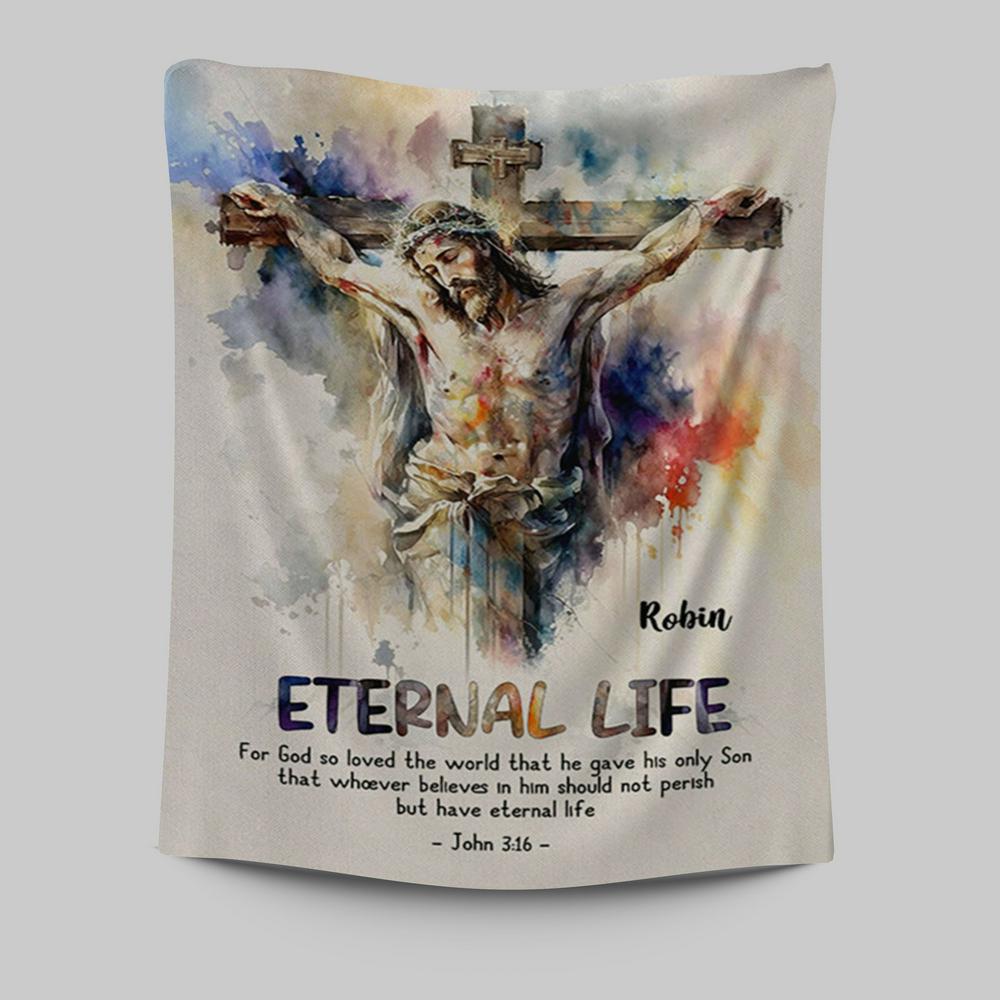 John 316 For God So Loved The World Personalized Tapestry Wall Art - Christian Tapestries Prints - Bible Verse Gift For Women Of God