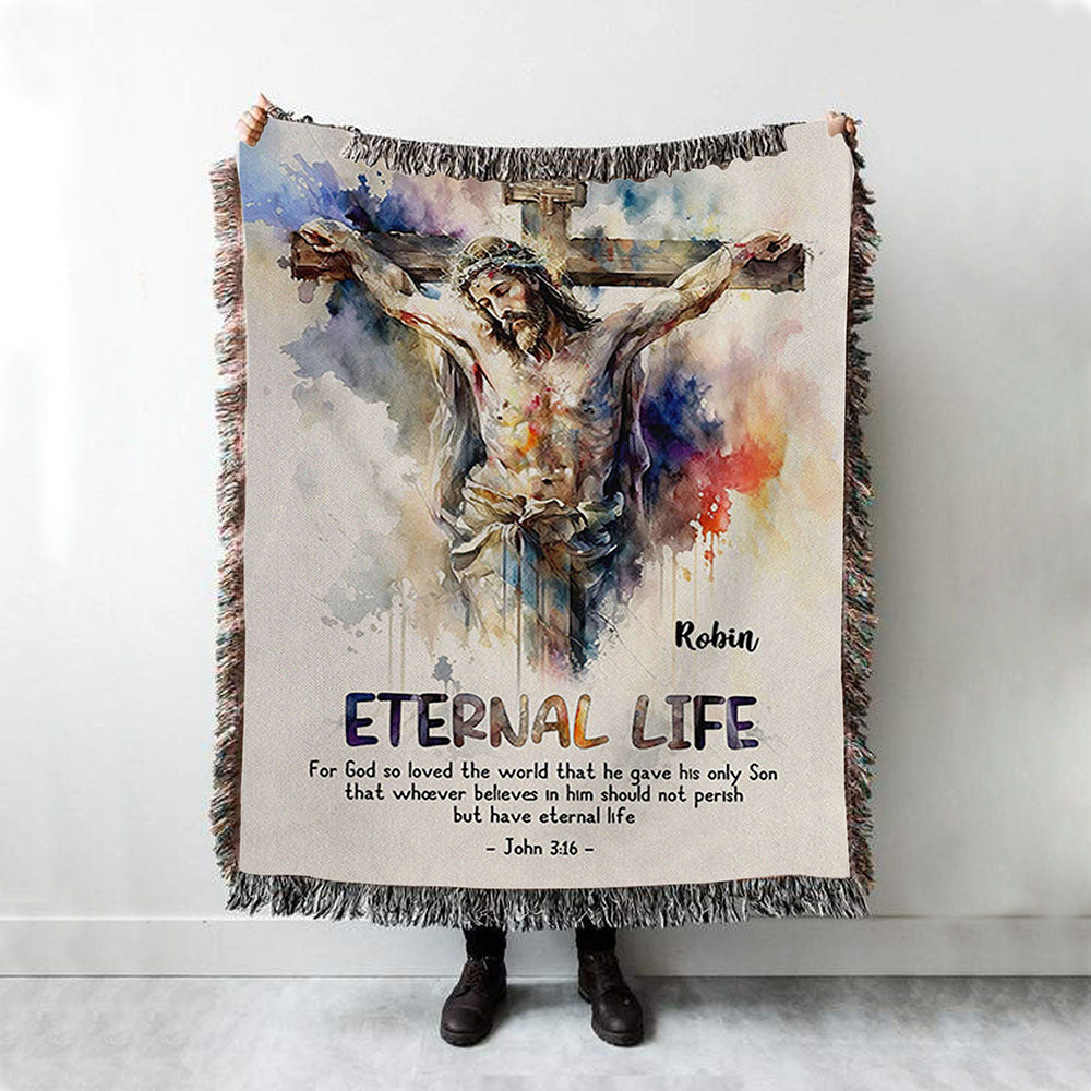 John 316 For God So Loved The World Personalized Woven Throw Blanket - Christian Woven Blanket Prints - Bible Verse Gift For Women Of God