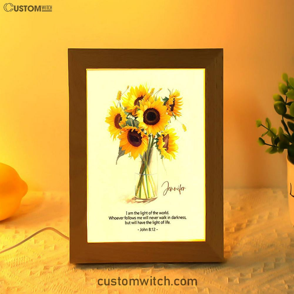 John 81 I Am The Light Of The World Personalized Frame Lamp Art - Christian Night Light - Bible Verse Gift For Women Of God