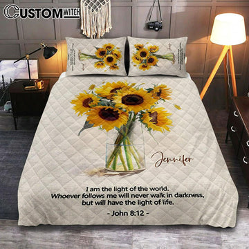 John 81 I Am The Light Of The World Personalized Quilt Bedding Set Bedroom - Christian Quilt Bedding Set Prints - Bible Verse Gift For Women Of God