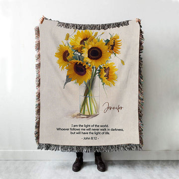 John 81 I Am The Light Of The World Personalized Woven Throw Blanket - Christian Woven Blanket Prints - Bible Verse Gift For Women Of God