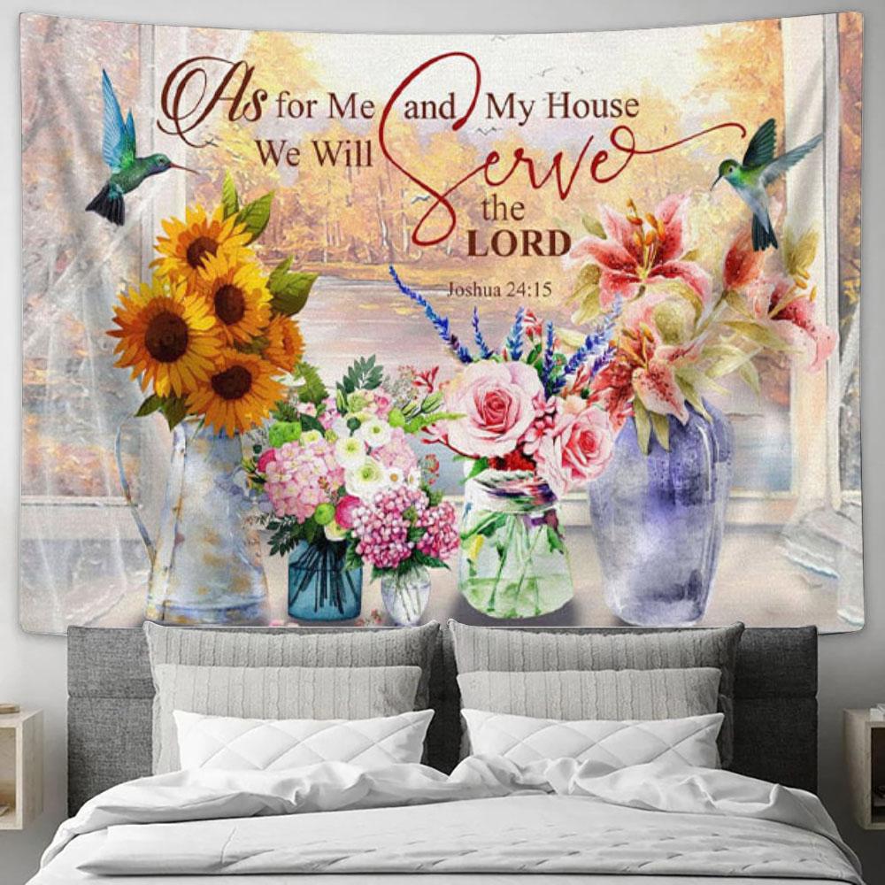 Joshua 2415 Kjv Floral Hummingbird Tapestry Wall Art - Christian Wall Decor