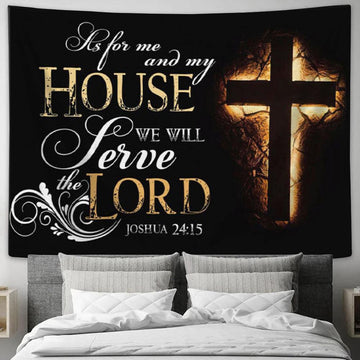 Joshua 2415 Tapestry Wall Art - Bible Verse Tapestry Wall Art Print - Christian Wall Decor
