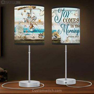 Joy Comes In The Morning Beach Seashell Cross Butterfly Large Table Lamp - Christian Table Lamp Prints - Religious Table Lamp Art