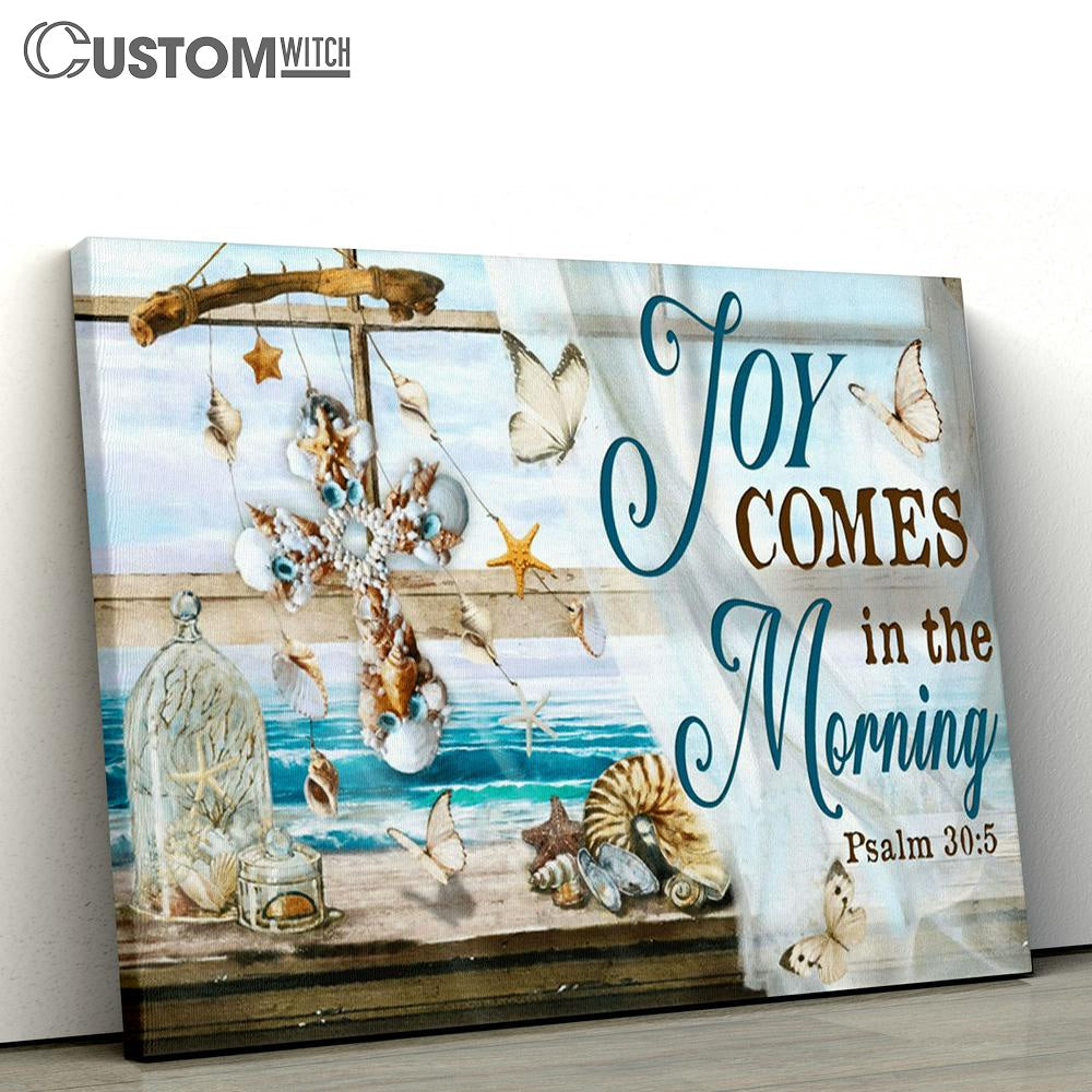 Joy Comes In The Morning Beach Seashell Cross Butterfly Large Canvas - Christian Canvas Prints - Religious Canvas Art