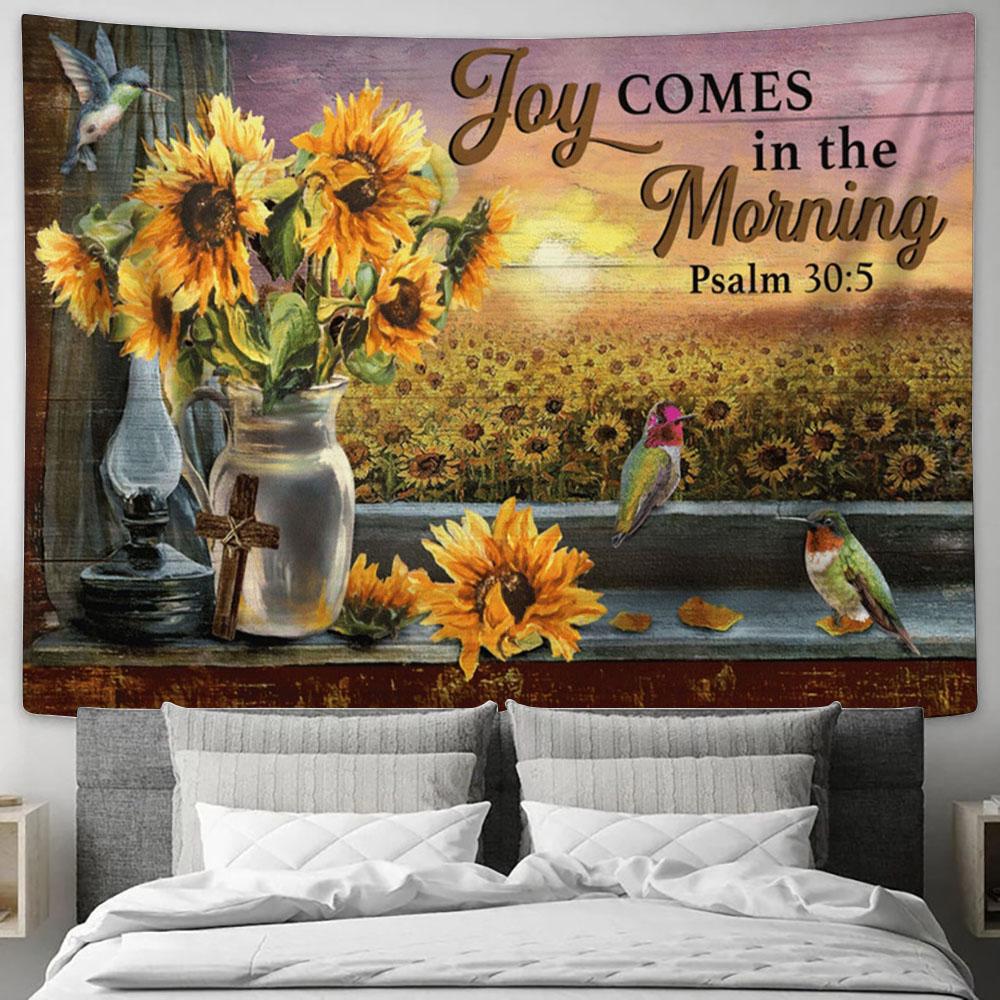 Joy Comes In The Morning Sunflower Hummingbird Large Tapestry - Christian Tapestry Prints - Religious Tapestry Art