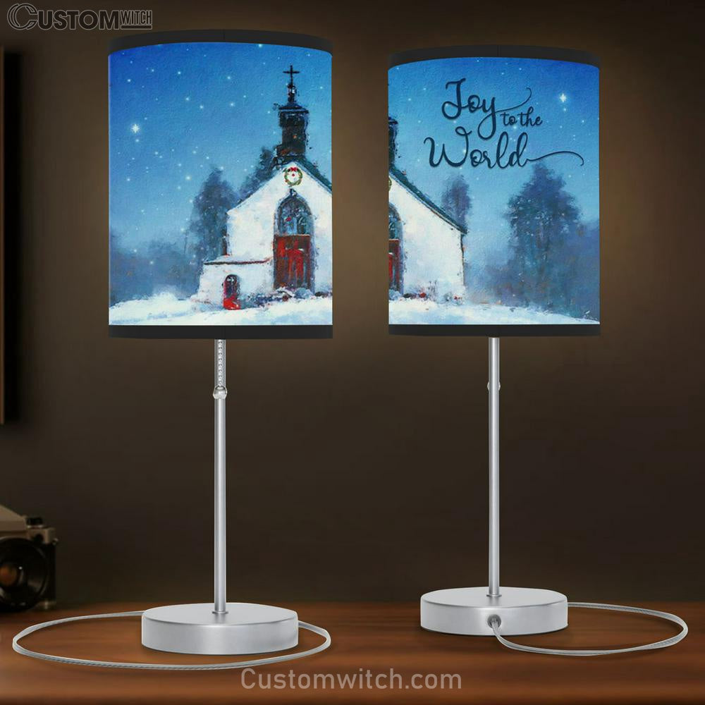 Joy To The World - Old Country Church - Christmas Table Lamp Gift - Christian Bedroom Decor