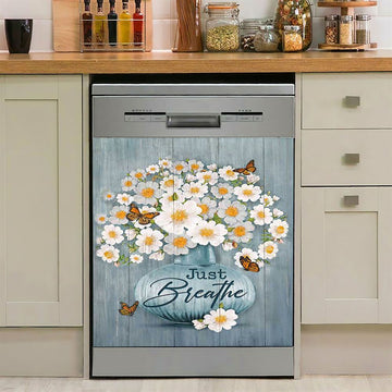 Just Breathe Apricot Blossom Monarch Butterfly Flower Dishwasher Cover, Christian Dishwasher Wrap, Bible Verse Kitchen Decoration