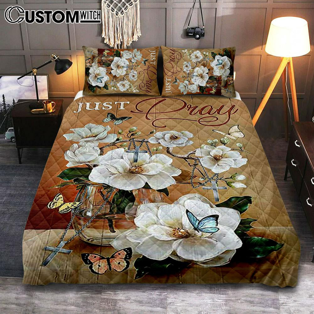 Just Breathe Bedroom Quilt Bedding Set - Bible Verse Quilt Bedding Set Art - Christian Bedroom Home Decor