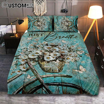 Just Breathe Bicycle Daisy Vase White Butterfly Quilt Bedding Set Art - Christian Art - Bible Verse Bedroom - Religious Home Decor