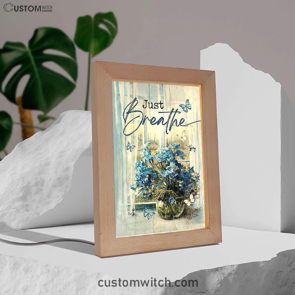 Just Breathe Blue Daisy Butterfly Frame Lamp - Christian Art - Religious Home Decor