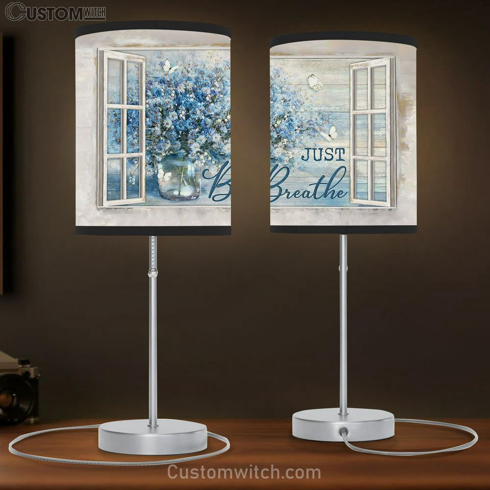 Just Breathe Blue Daisy Vase Butterfly Lamp Gift Table Lamp - Christian Lamp Gift - Religious Art