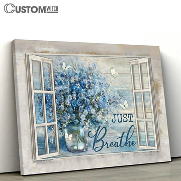 Just Breathe Blue Daisy Vase Butterfly Wall Art Canvas - Christian Wall Art - Religious Art
