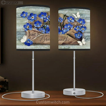 Just Breathe Blue Flower, White Butterfly Lamp Gift Table Lamp - Christian Lamp Gift - Religious Art