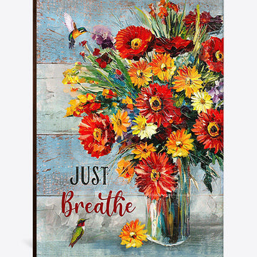 Just Breathe Brilliant Flower Hummingbird Canvas - Christian Wall Art - Religious Home Decor_2465 1