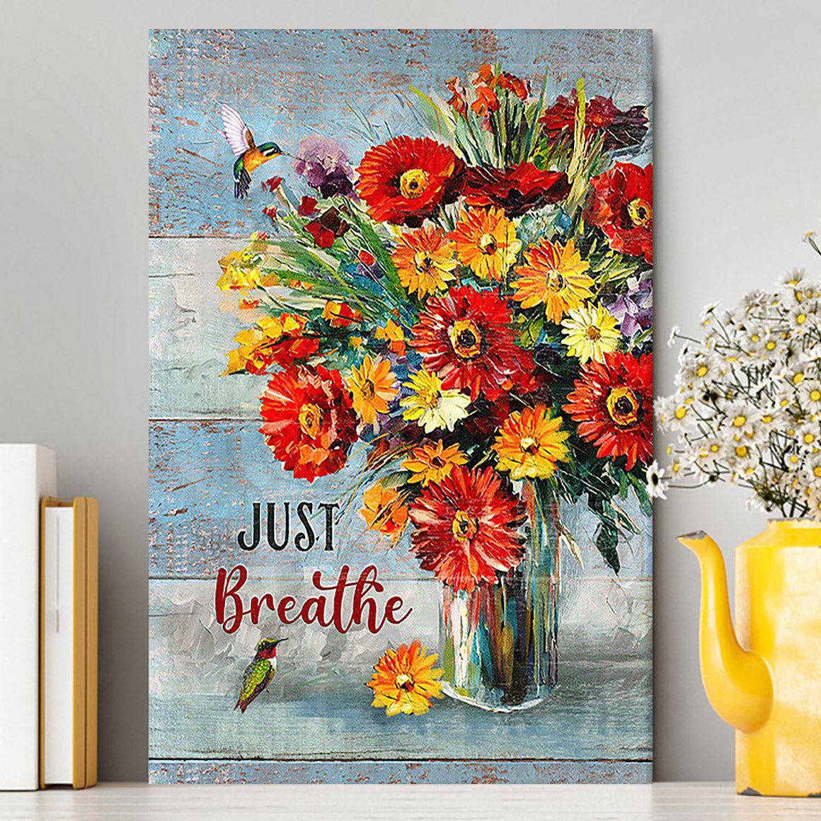 Just Breathe Brilliant Flower Hummingbird Canvas - Christian Wall Art - Religious Home Decor_2465 3