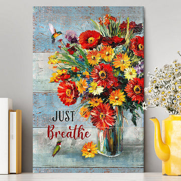 Just Breathe Brilliant Flower Hummingbird Canvas - Christian Wall Art - Religious Home Decor_2465 3