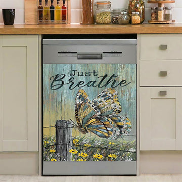Just Breathe Butterfly Yellow Daisy Dishwasher Cover, Christian Dishwasher Wrap, Bible Verse Kitchen Decoration