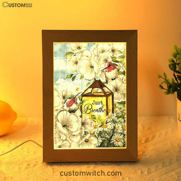 Just Breathe Camellia Forest Hummingbird Art Frame Lamp - Bible Verse Wooden Lamp - Christian Art Home Decor