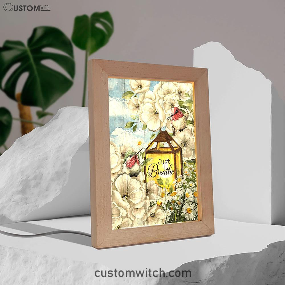 Just Breathe Camellia Forest Hummingbird Art Frame Lamp - Bible Verse Wooden Lamp - Christian Art Home Decor