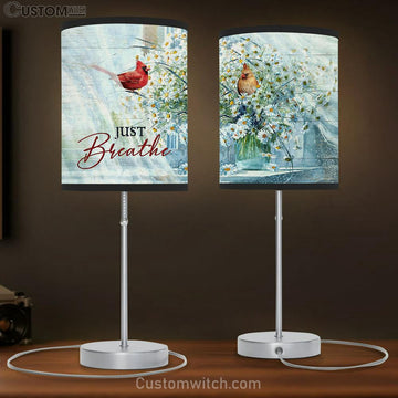 Just Breathe Cardinal Daisy Vase Table Lamp Art - Christian Lamp Gift Decor - Bible Verse Table Lamp