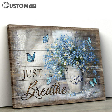 Just Breathe Daisy Butterfly Wall Art Canvas - Christian Wall Art - Religious Art