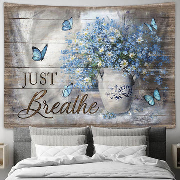 Just Breathe Daisy Butterfly Wall Art Tapestry - Christian Wall Art - Religious Art