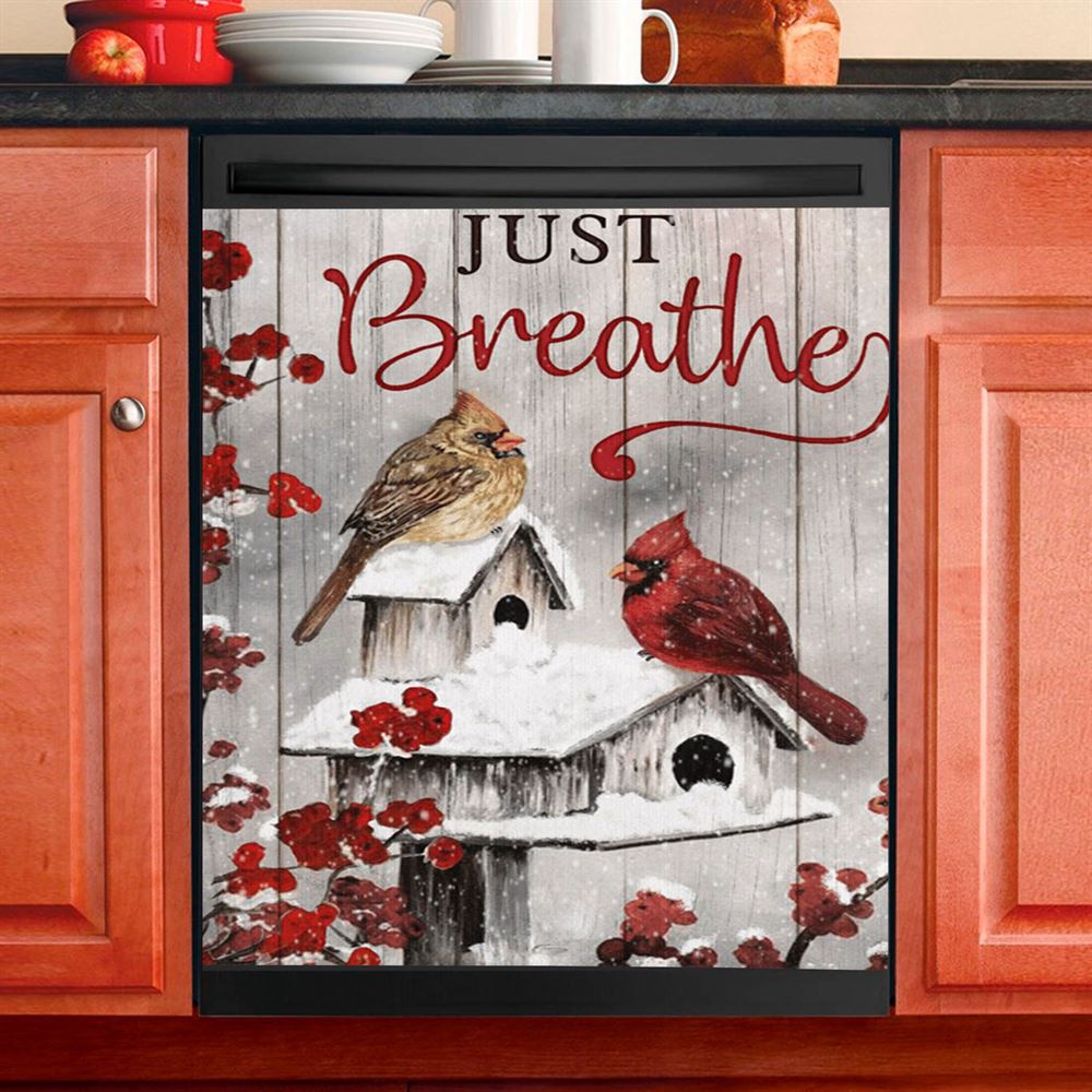 Just Breathe Daisy Flower Dragonfly Dishwasher Cover, Christian Dishwasher Wrap, Bible Verse Kitchen Decoration