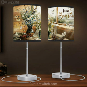 Just Breathe Flower Butterfly Window Large Table Lamp - Christian Table Lamp Prints - Religious Table Lamp Art